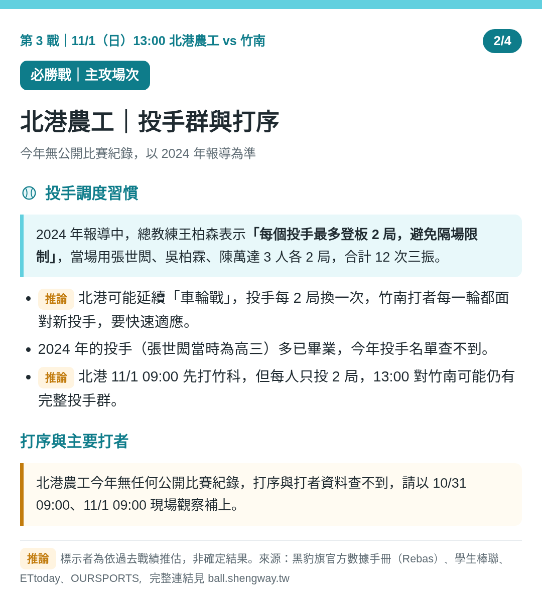 第 3 戰｜北港農工 2/4